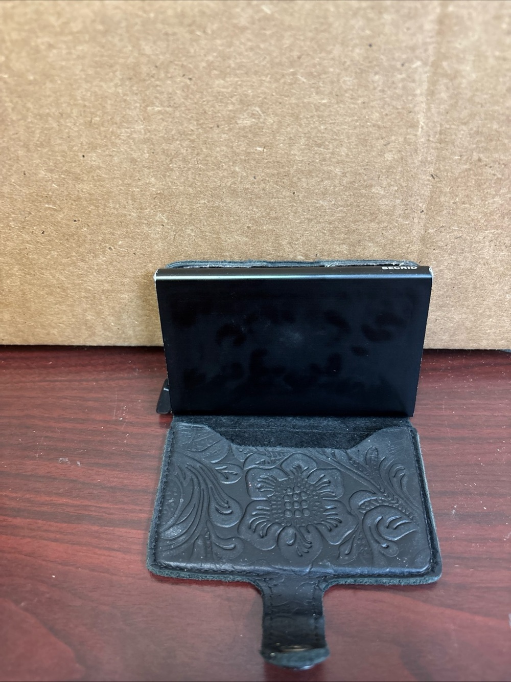Secrid Floral Mini Wallet Black Leather RFID Card Protector Pop-Up Minimalist